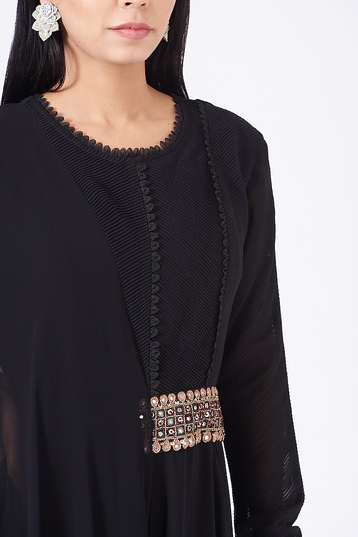 Black Georgette Jumpsuit With Belt by Ridhima Bhasin at Pernia's Pop Up Shop