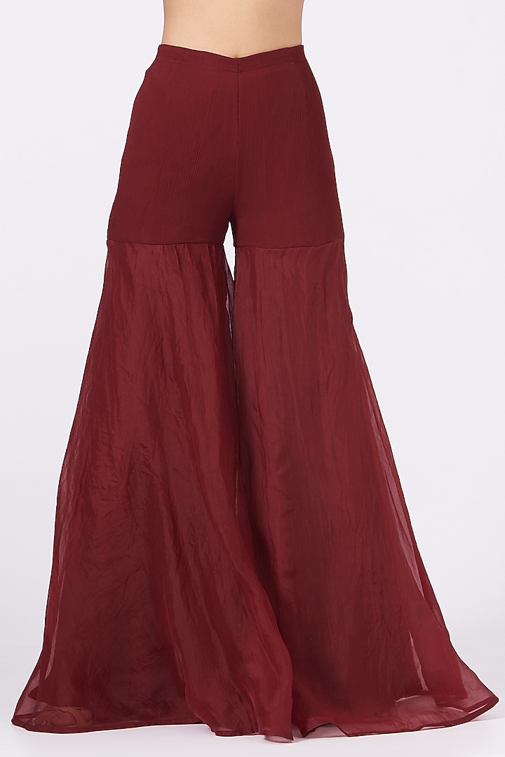 Maroon Organza Sharara Wedding Saree Set by Ridhima Bhasin at Pernia's Pop Up Shop
