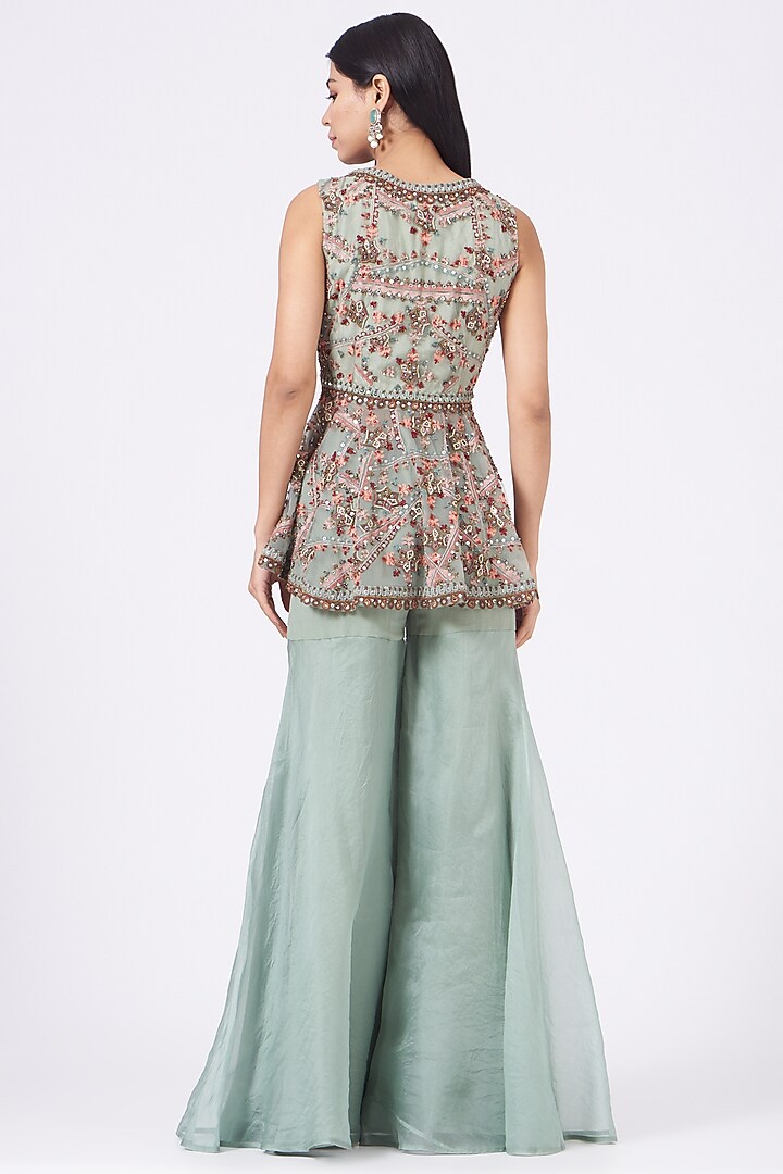 Aqua Green Embroidered Bridal Sharara Set by Ridhima Bhasin at Pernia's Pop Up Shop
