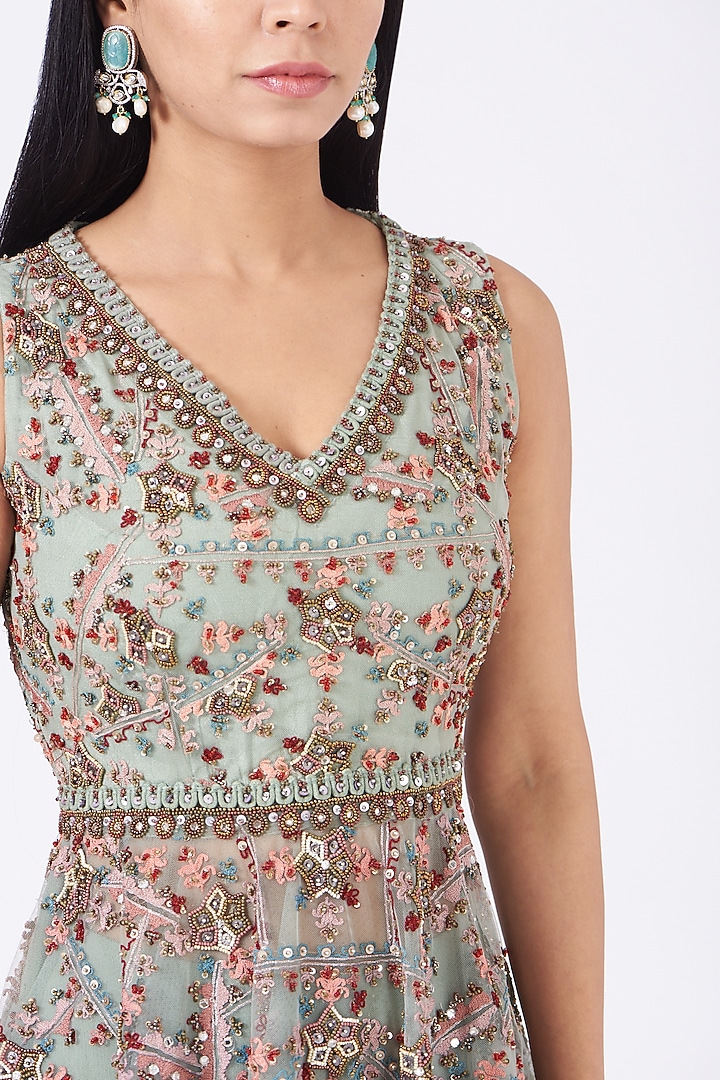 Aqua Green Embroidered Bridal Sharara Set by Ridhima Bhasin at Pernia's Pop Up Shop