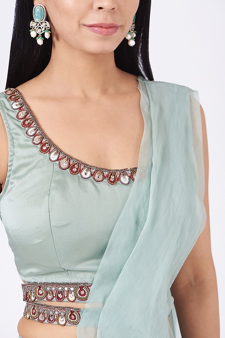 Powder Blue Pre-Draped Sharara Wedding Saree Set by Ridhima Bhasin at Pernia's Pop Up Shop