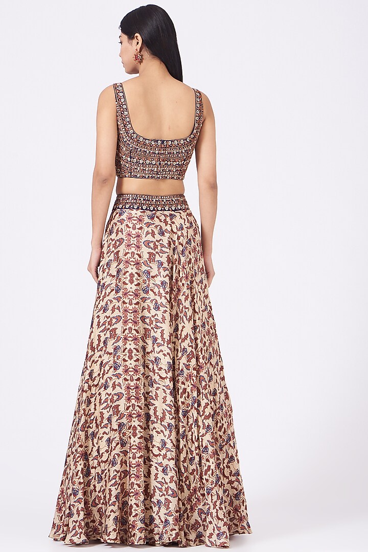 Beige Printed & Embroidered Skirt Set by Ridhima Bhasin at Pernia's Pop Up Shop