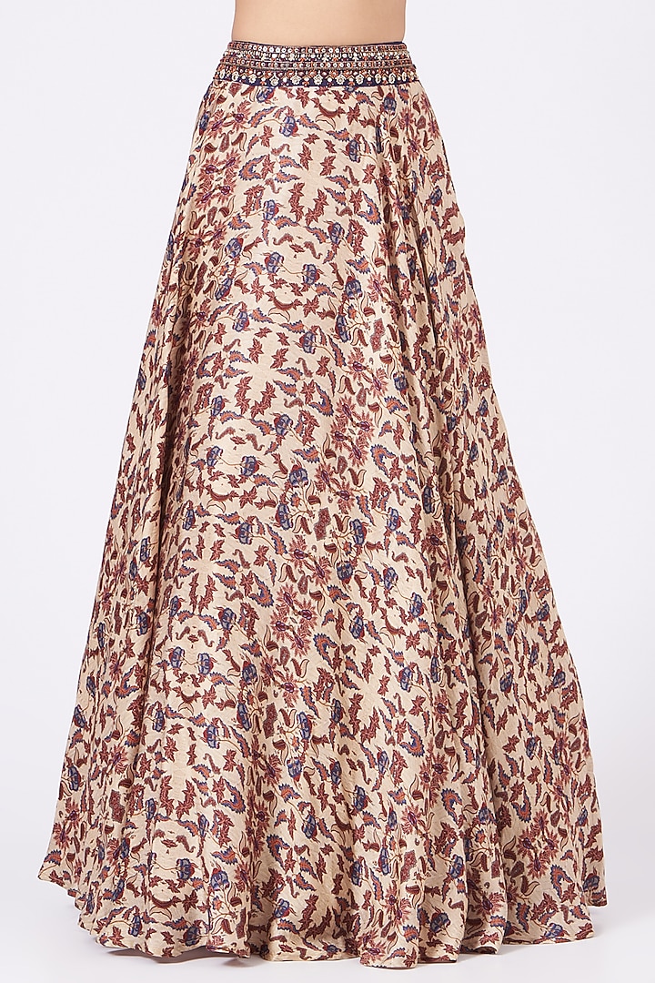 Beige Printed & Embroidered Skirt Set by Ridhima Bhasin at Pernia's Pop Up Shop