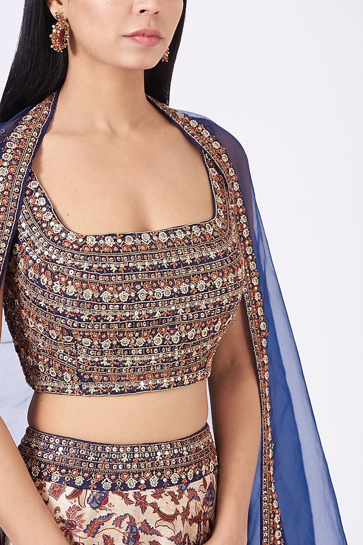 Beige Printed & Embroidered Skirt Set by Ridhima Bhasin at Pernia's Pop Up Shop