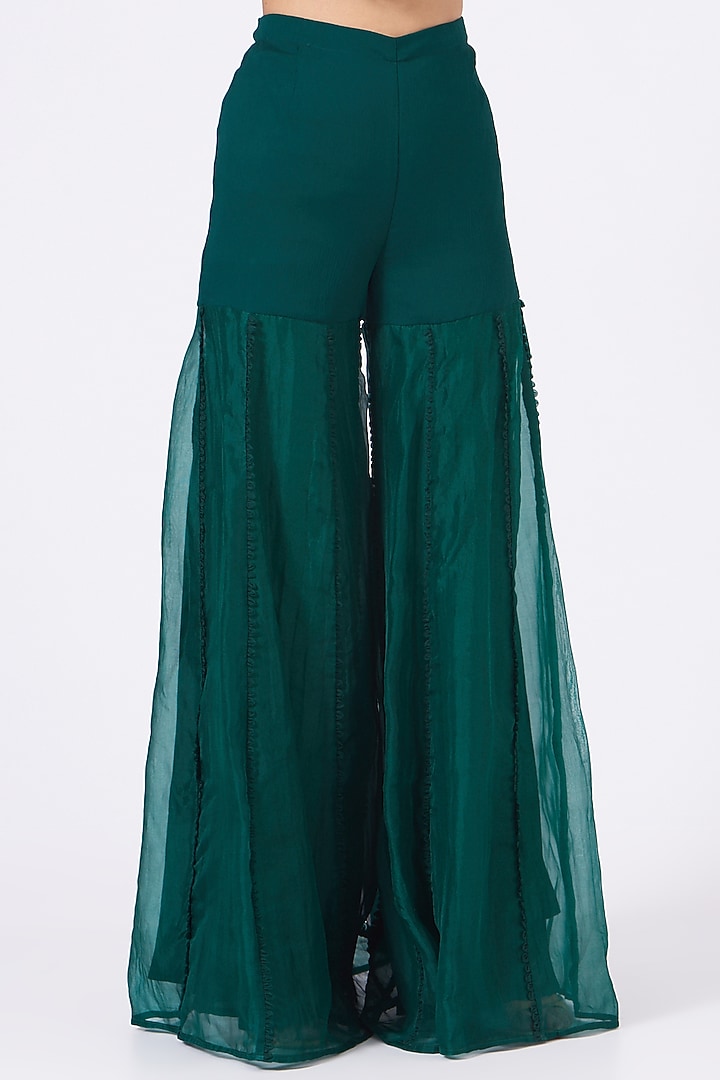 Bottle Green Organza Sharara Wedding Saree Set by Ridhima Bhasin at Pernia's Pop Up Shop