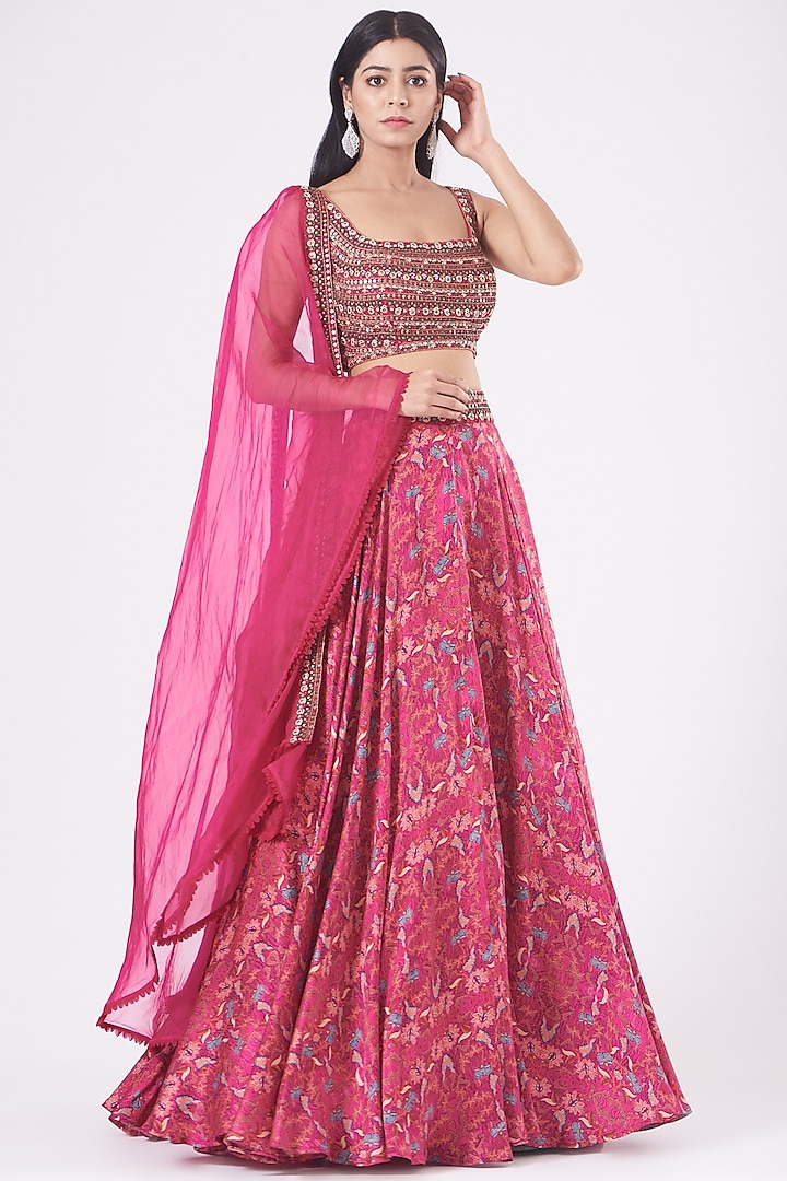 Pink Printed Wedding Lehenga Set by Ridhima Bhasin at Pernia's Pop Up Shop