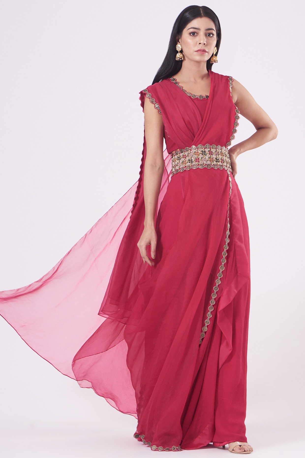 Fuchsia Pre-Draped Saree Set Design by Ridhima Bhasin at Pernia's Pop Up  Shop 2024