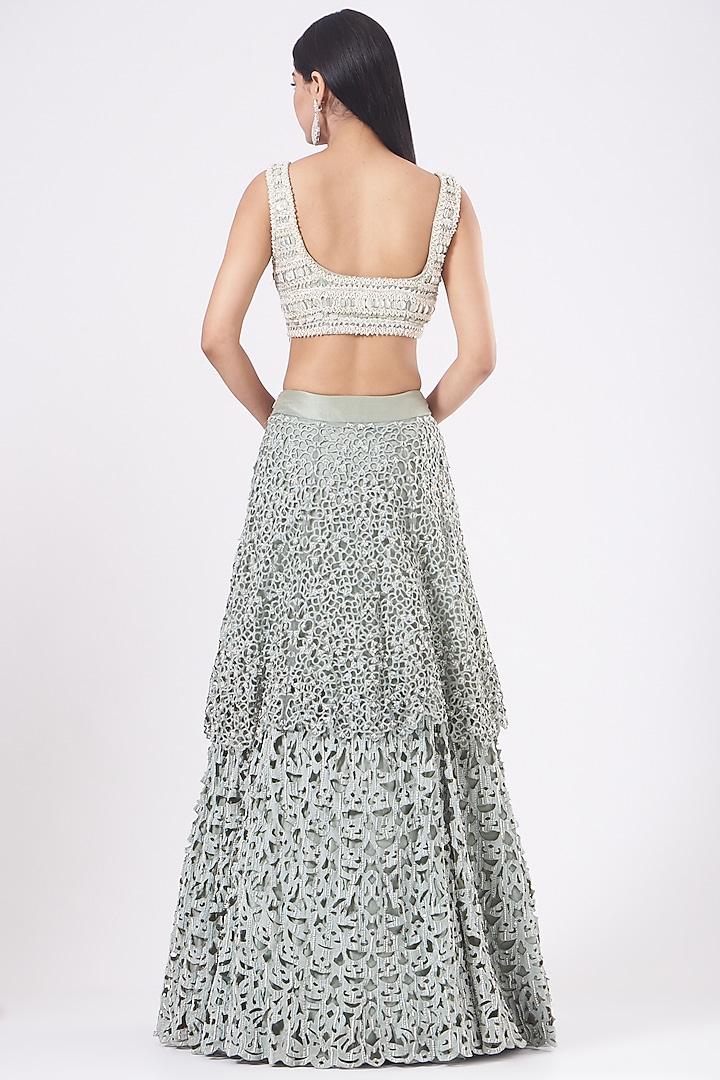 Aqua Embroidered Bridal Lehenga Set by Ridhima Bhasin at Pernia's Pop Up Shop