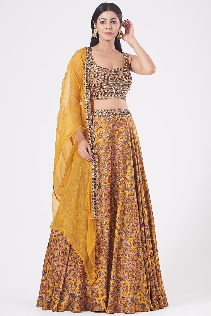 Mustard Embroidered Wedding Lehenga Set by Ridhima Bhasin at Pernia's Pop Up Shop