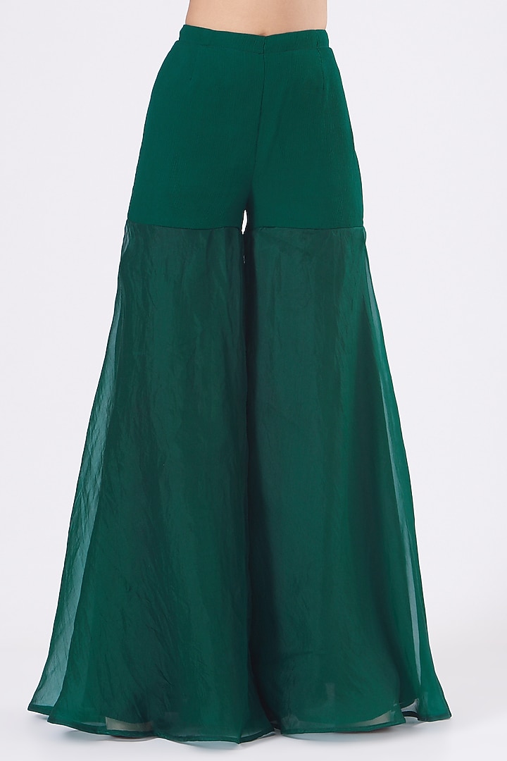 Bottle Green Organza Wedding Sharara Set by Ridhima Bhasin at Pernia's Pop Up Shop