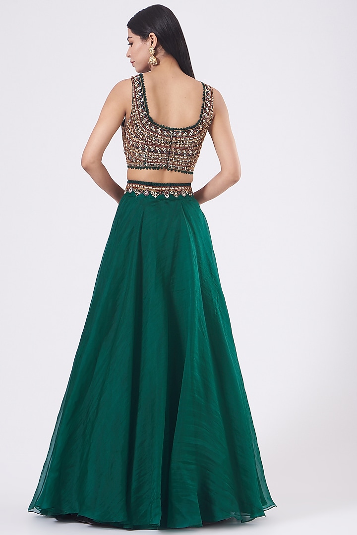 Bottle Green Embroidered Wedding Lehenga Set by Ridhima Bhasin at Pernia's Pop Up Shop