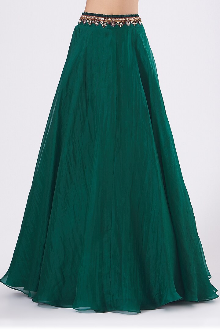 Bottle Green Embroidered Wedding Lehenga Set by Ridhima Bhasin at Pernia's Pop Up Shop