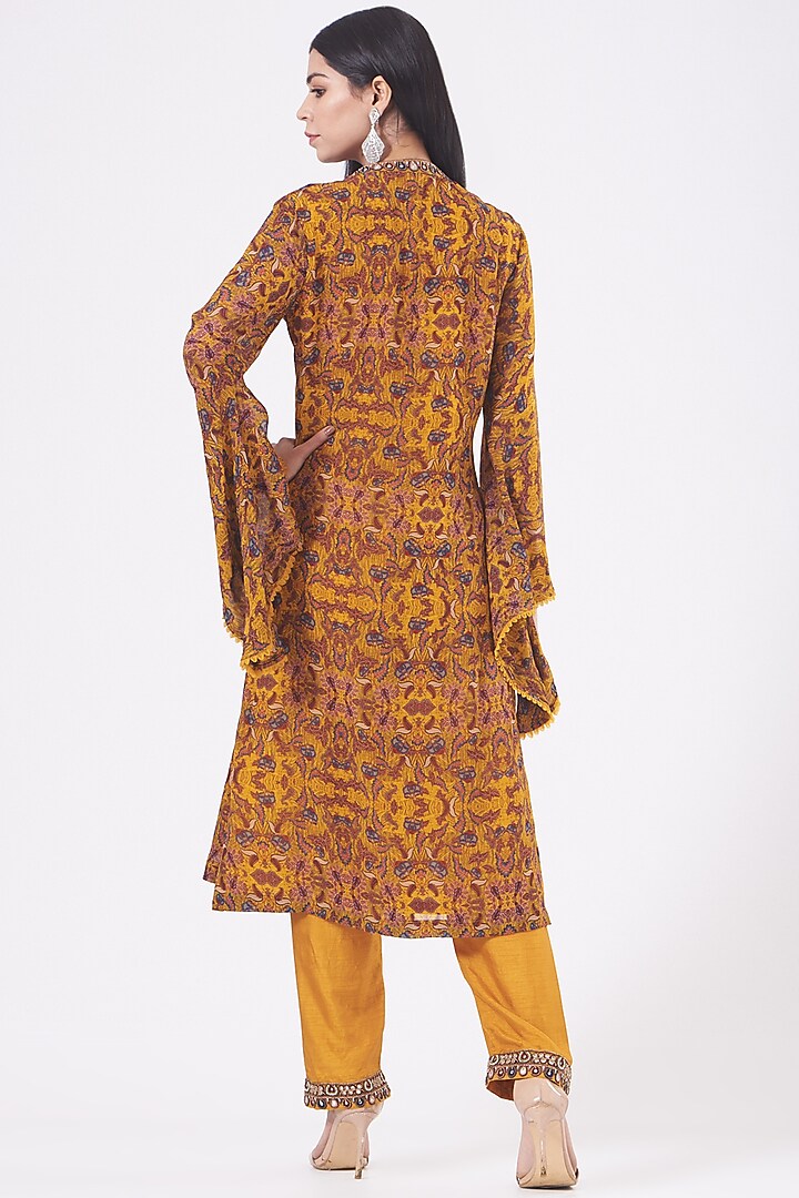 Mustard Printed Silk Kurta Set by Ridhima Bhasin at Pernia's Pop Up Shop