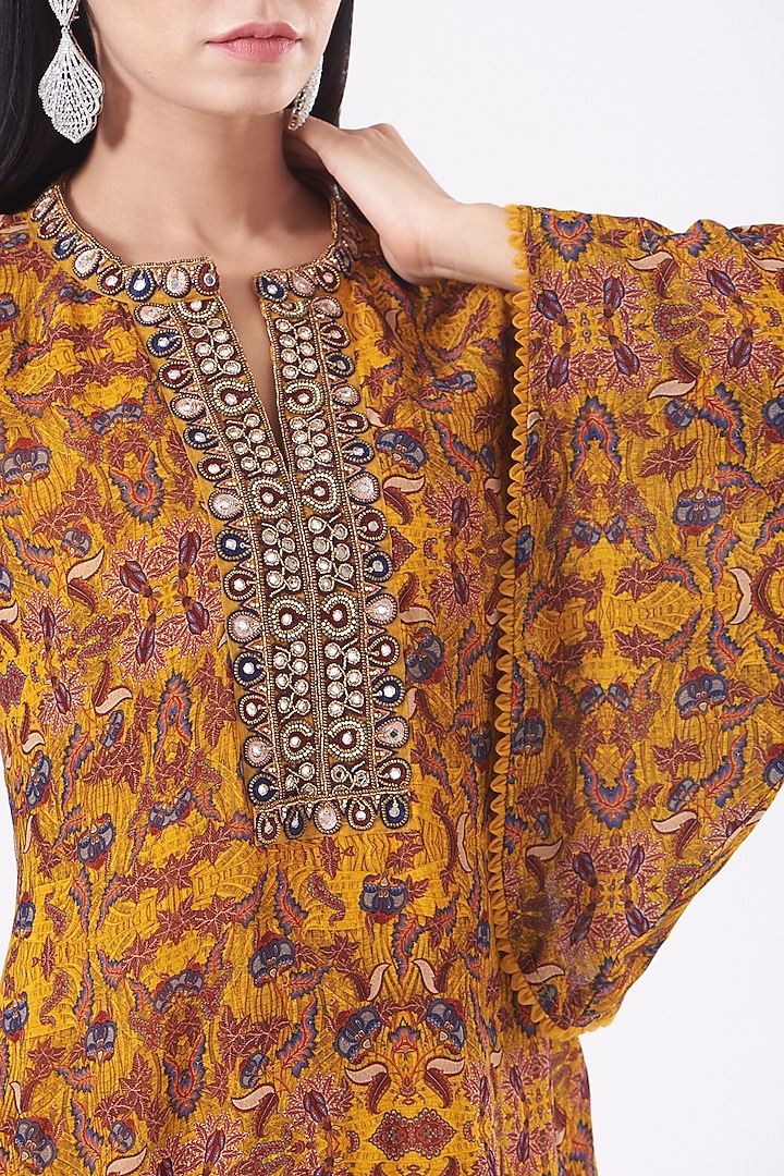 Mustard Printed Silk Kurta Set by Ridhima Bhasin at Pernia's Pop Up Shop