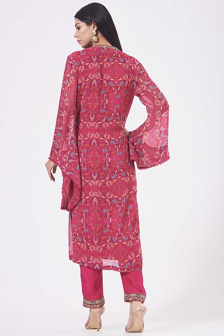 Fuchsia Printed Silk Kurta Set by Ridhima Bhasin at Pernia's Pop Up Shop