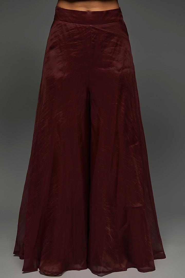 Maroon Tulle Embroidered Kurta Set by Ridhima Bhasin at Pernia's Pop Up Shop