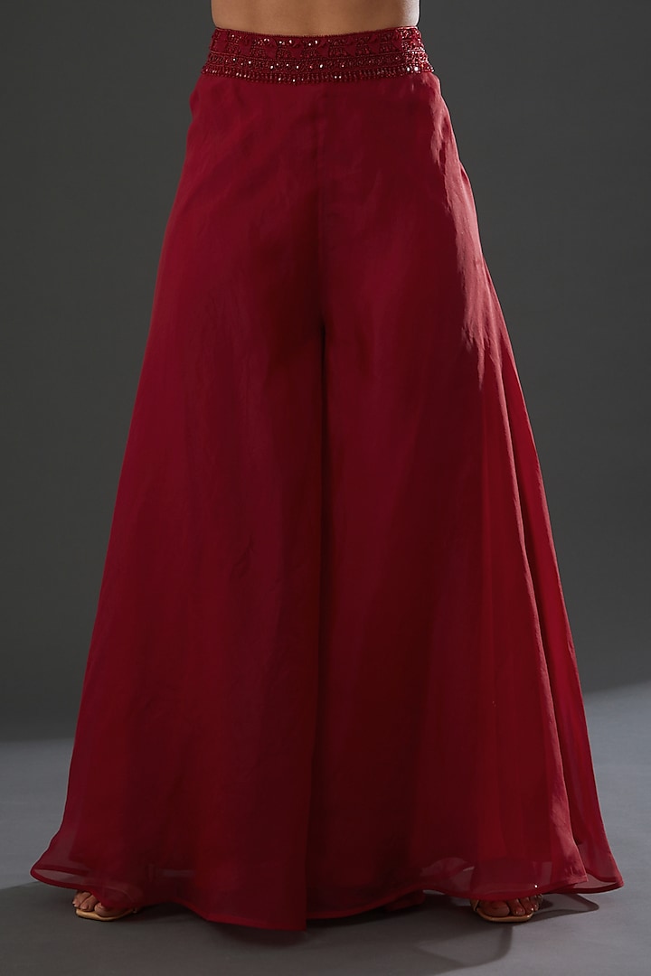 Red Tulle & Organza Wedding Sharara Set by Ridhima Bhasin at Pernia's Pop Up Shop