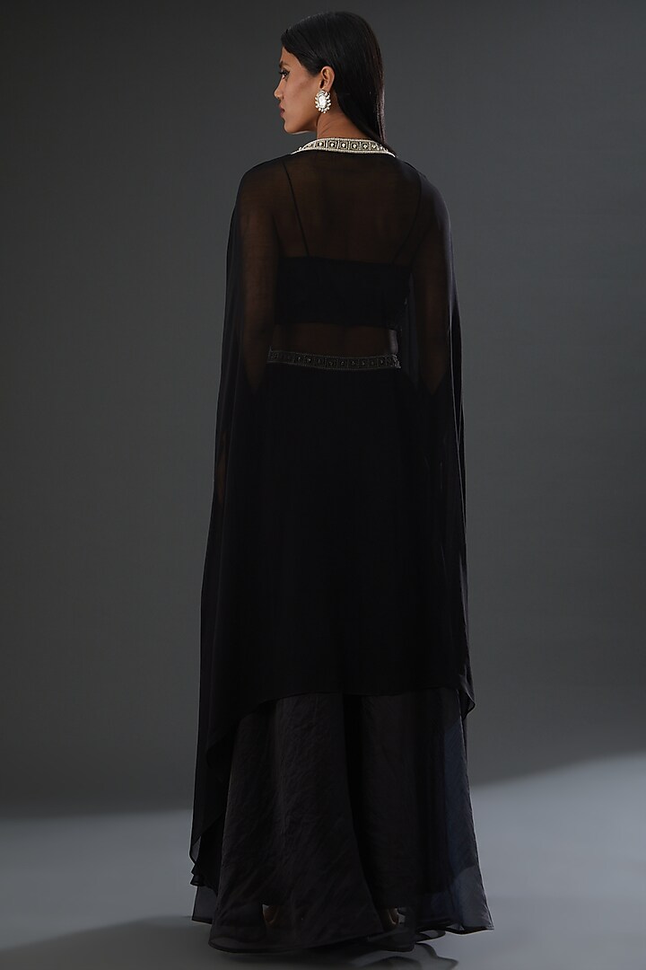 Black Embellished Cape Set by Ridhima Bhasin at Pernia's Pop Up Shop