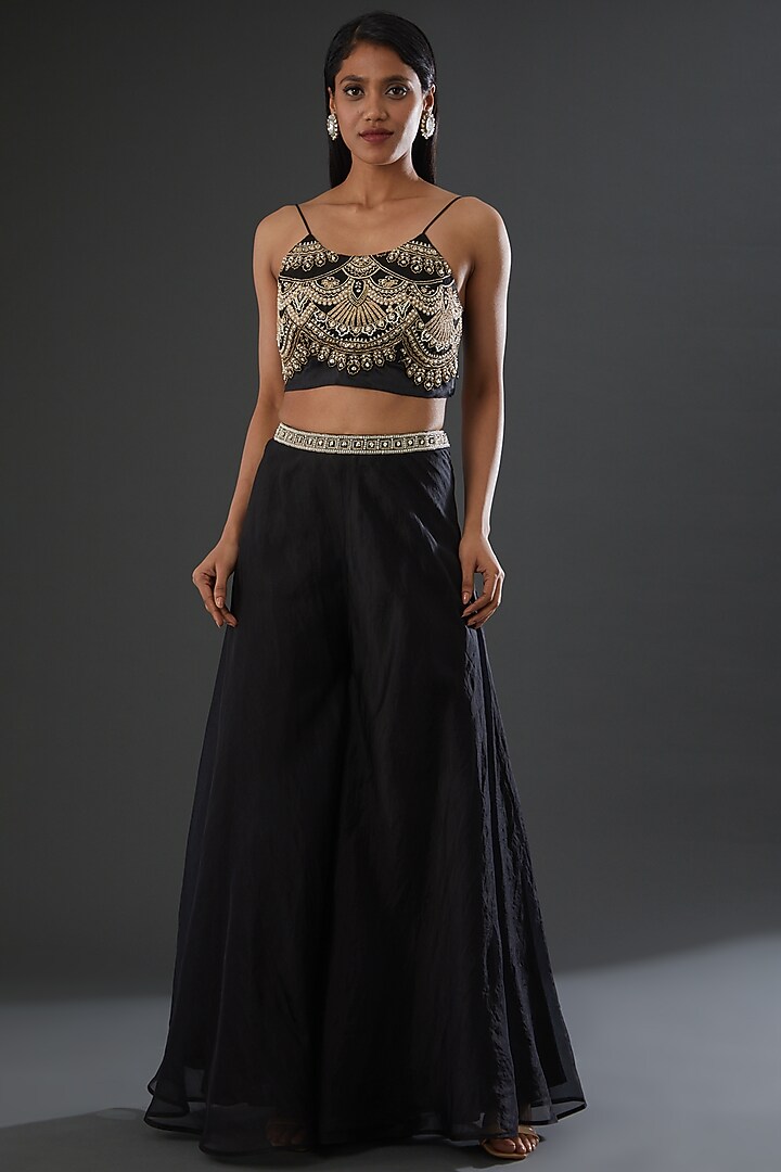 Black Embellished Cape Set by Ridhima Bhasin at Pernia's Pop Up Shop