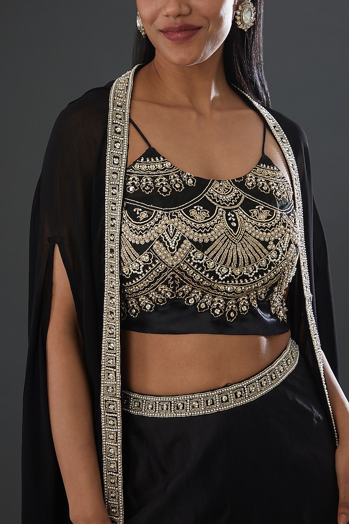 Black Embellished Cape Set by Ridhima Bhasin at Pernia's Pop Up Shop