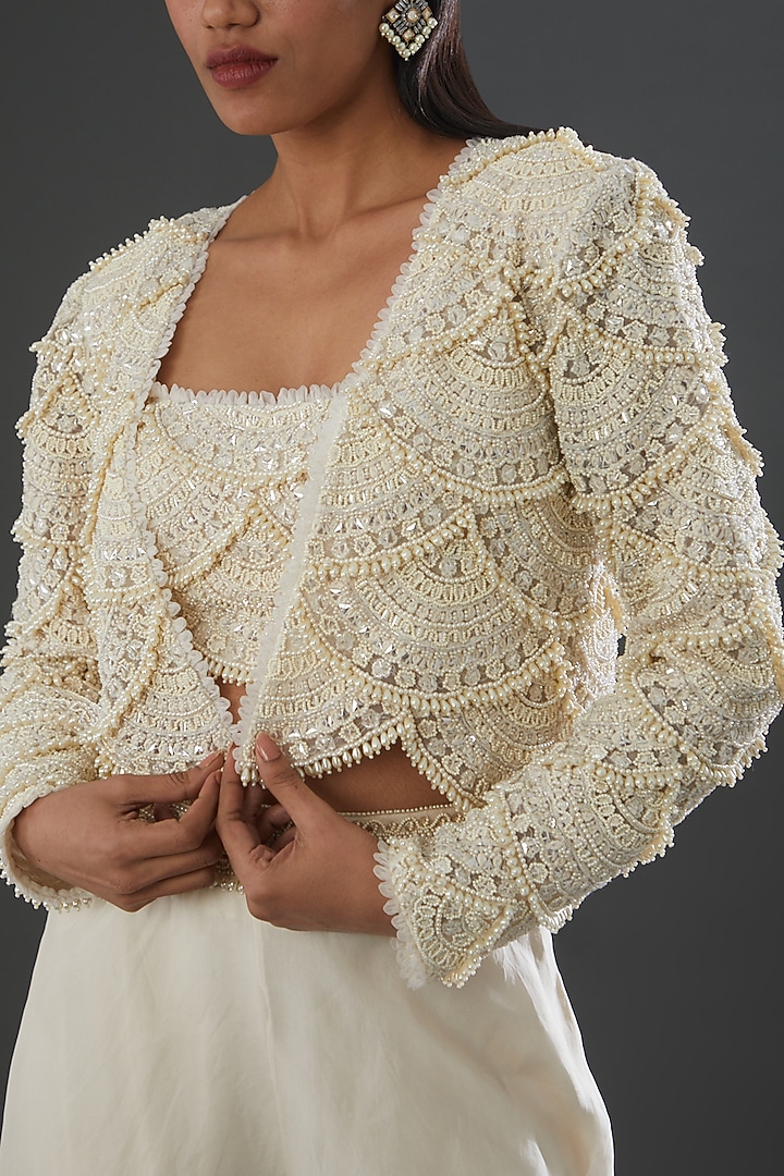 White Organza Jacket Set by Ridhima Bhasin at Pernia's Pop Up Shop