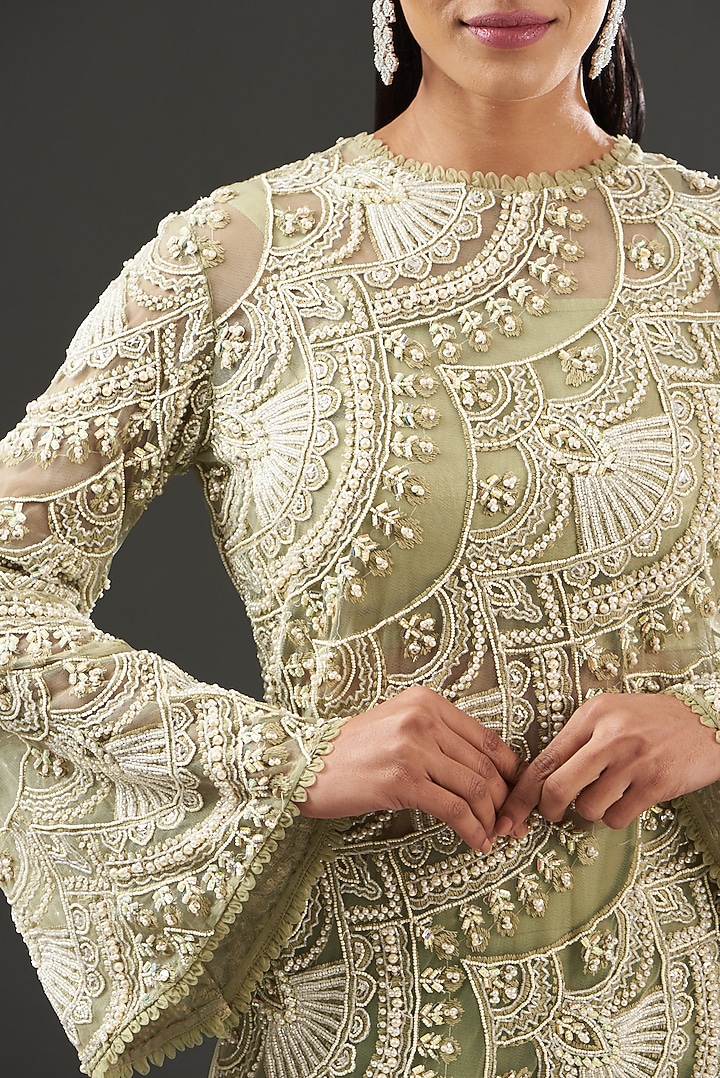 Beige Organza Embroidered Kurta Set by Ridhima Bhasin at Pernia's Pop Up Shop