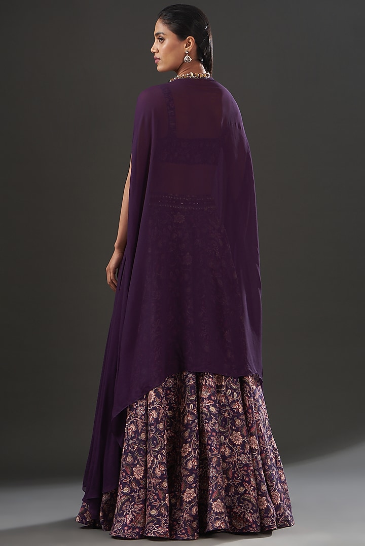 Mauve Georgette Printed Jacket Wedding Lehenga Set by Ridhima Bhasin at Pernia's Pop Up Shop