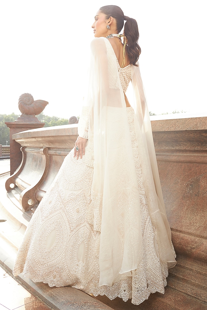 Ivory Organza & Net Embroidered Bridal Lehenga Set by Ridhima Bhasin at Pernia's Pop Up Shop