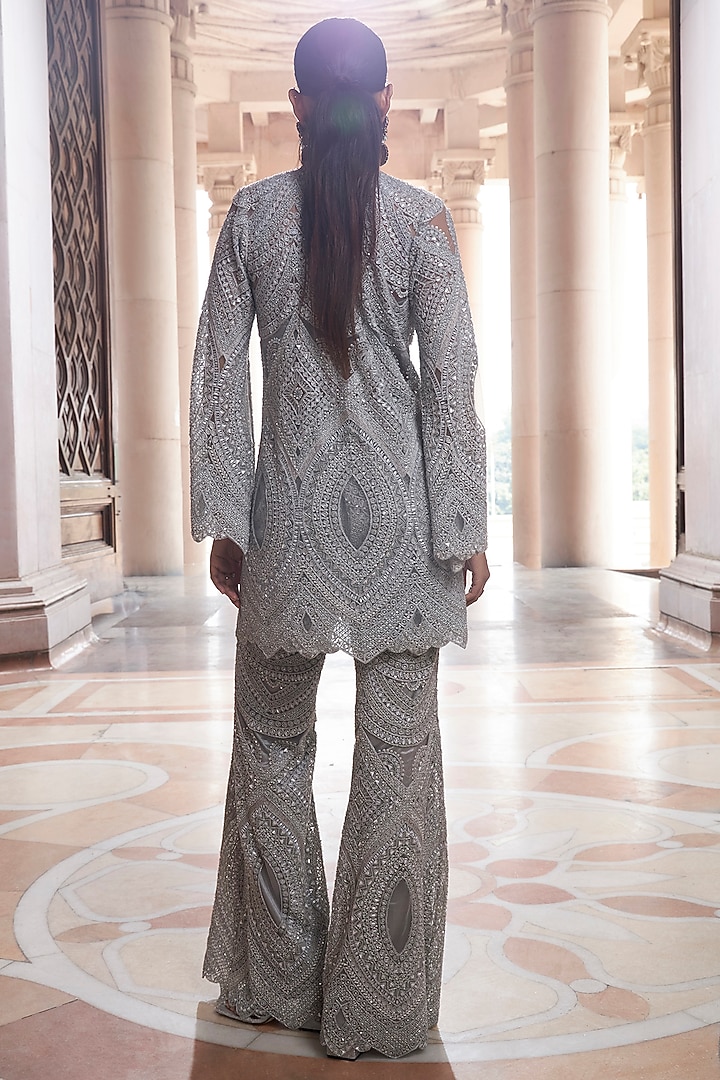 Grey Net Embroidered Co-Ord Set by Ridhima Bhasin at Pernia's Pop Up Shop