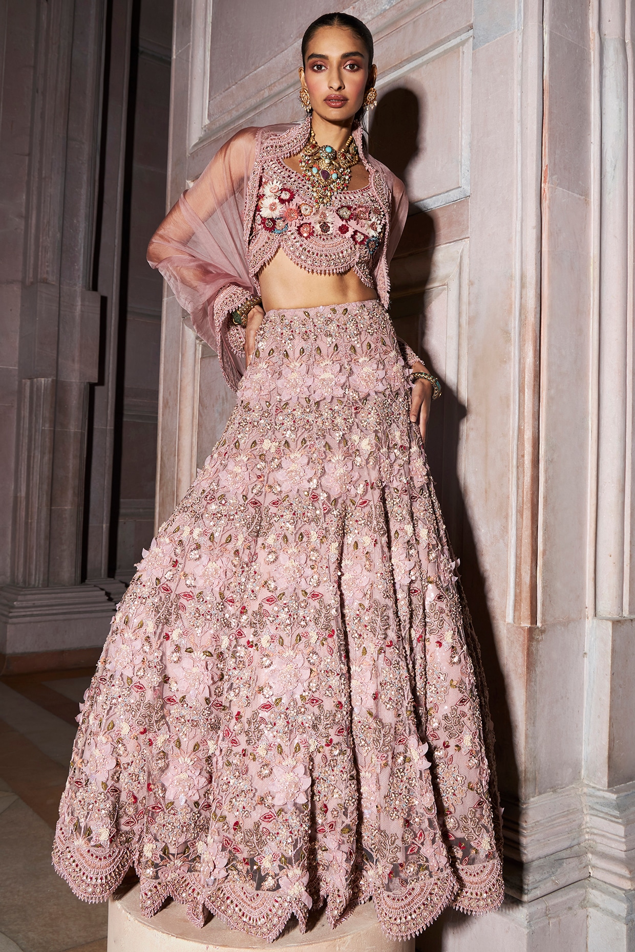 Nitika Gujral | Blush Pink Raw Silk Lehenga Choli Set | INDIASPOPUP.COM