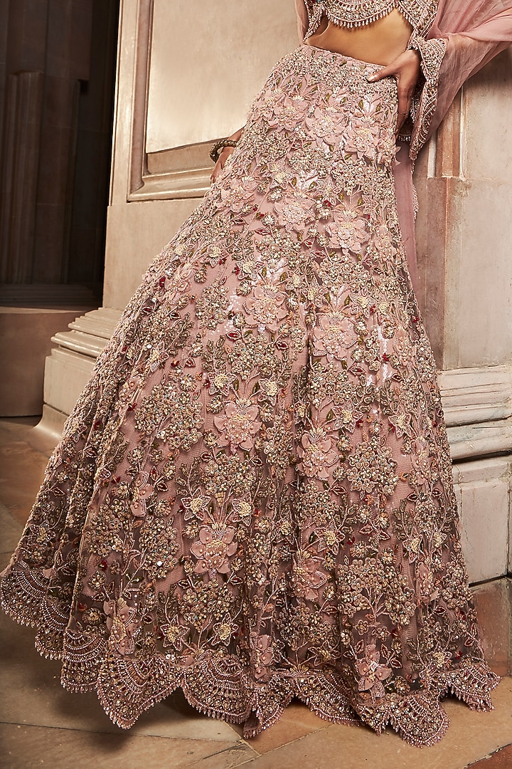 Blush Pink Pure Organza & Net Embellished Bridal Lehenga Set by Ridhima Bhasin at Pernia's Pop Up Shop