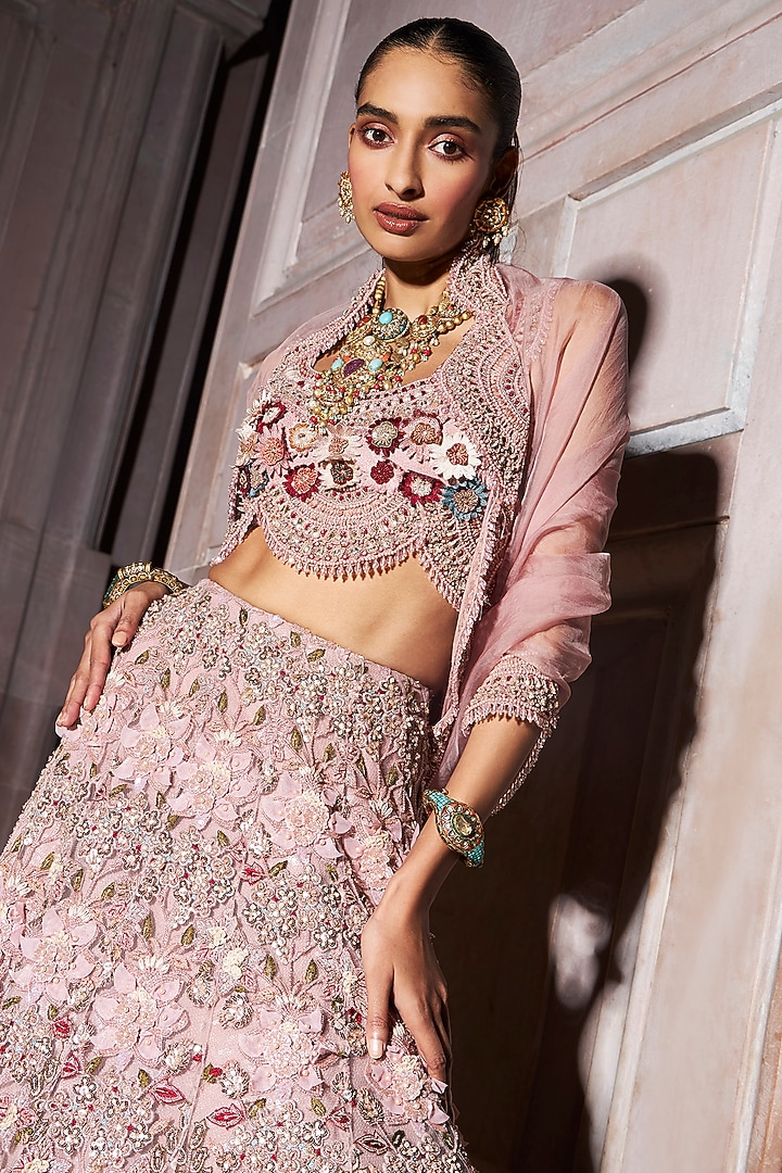 Blush Pink Pure Organza & Net Embellished Bridal Lehenga Set by Ridhima Bhasin at Pernia's Pop Up Shop