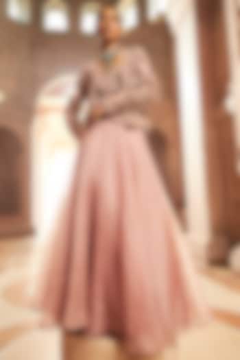 Blush Pink Pure Organza & Chiffon Flowy Skirt Set by Ridhima Bhasin