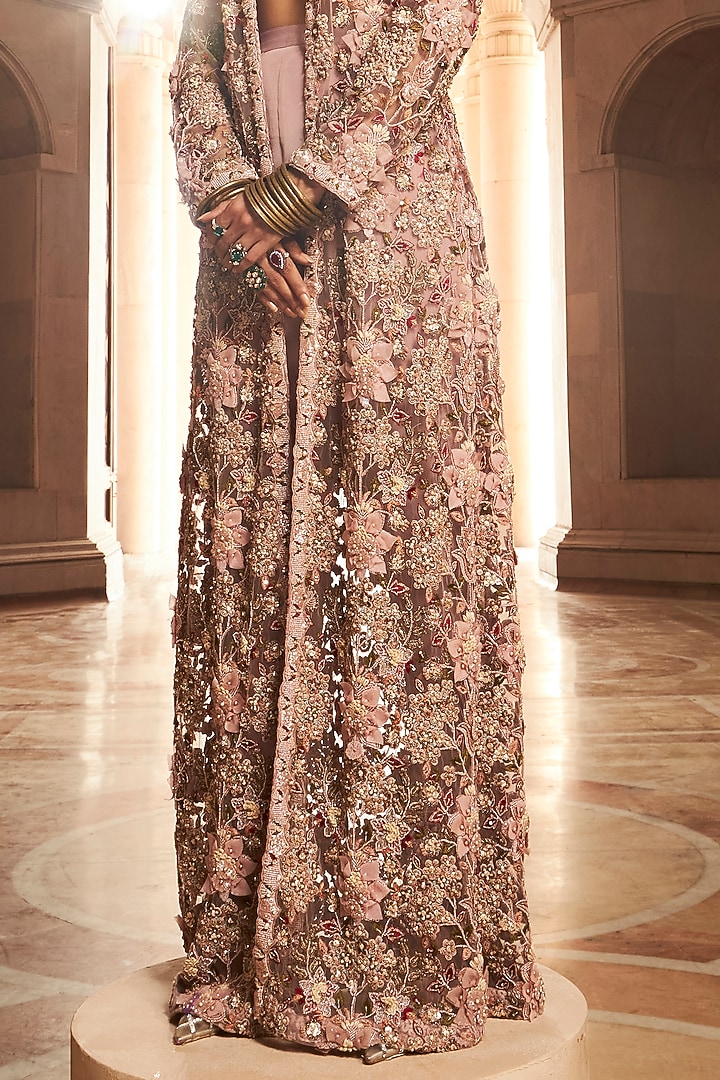 Blush Pink 3D Embellished Jacket Set by Ridhima Bhasin at Pernia's Pop Up Shop