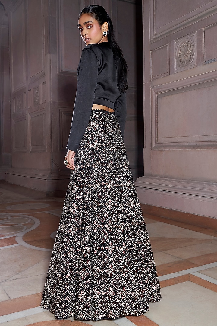 Black Georgette & Satin Hand Embroidered Skirt Set by Ridhima Bhasin at Pernia's Pop Up Shop