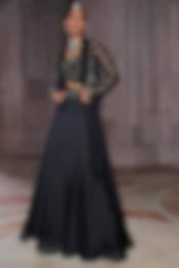 Black Pure Organza Flowy Skirt Set by Ridhima Bhasin