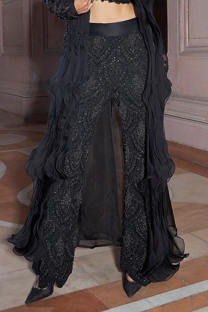 Black Pure Organza Jacket Set by Ridhima Bhasin at Pernia's Pop Up Shop