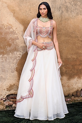 Ivory Organza Lehenga Set by Ridhima Bhasin