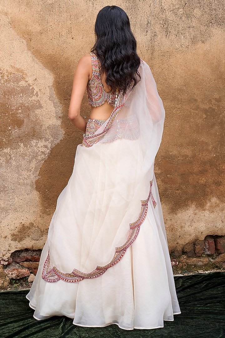 Ivory Organza Wedding Lehenga Set by Ridhima Bhasin at Pernia's Pop Up Shop