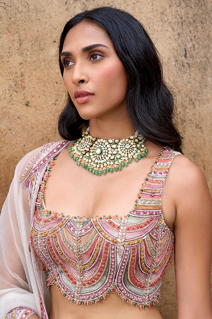 Ivory Organza Wedding Lehenga Set by Ridhima Bhasin at Pernia's Pop Up Shop