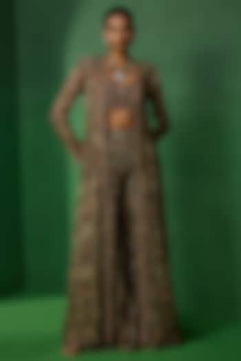 Blue Chiffon Printed Wedding Sharara Set by Ridhima Bhasin at Pernia's Pop Up Shop