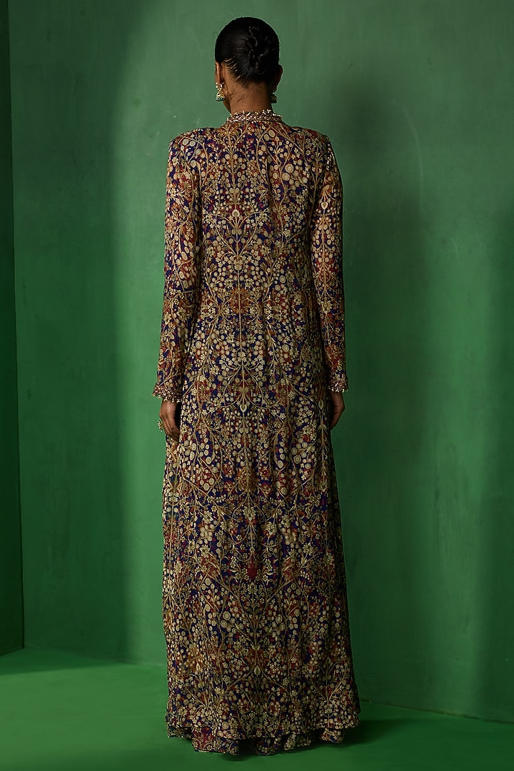Blue Chiffon Printed Wedding Sharara Set by Ridhima Bhasin at Pernia's Pop Up Shop