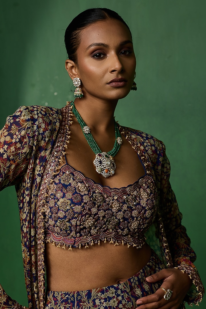 Blue Chiffon Printed Wedding Sharara Set by Ridhima Bhasin at Pernia's Pop Up Shop