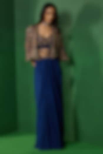 Blue Georgette Draped Skirt Set by Ridhima Bhasin at Pernia's Pop Up Shop
