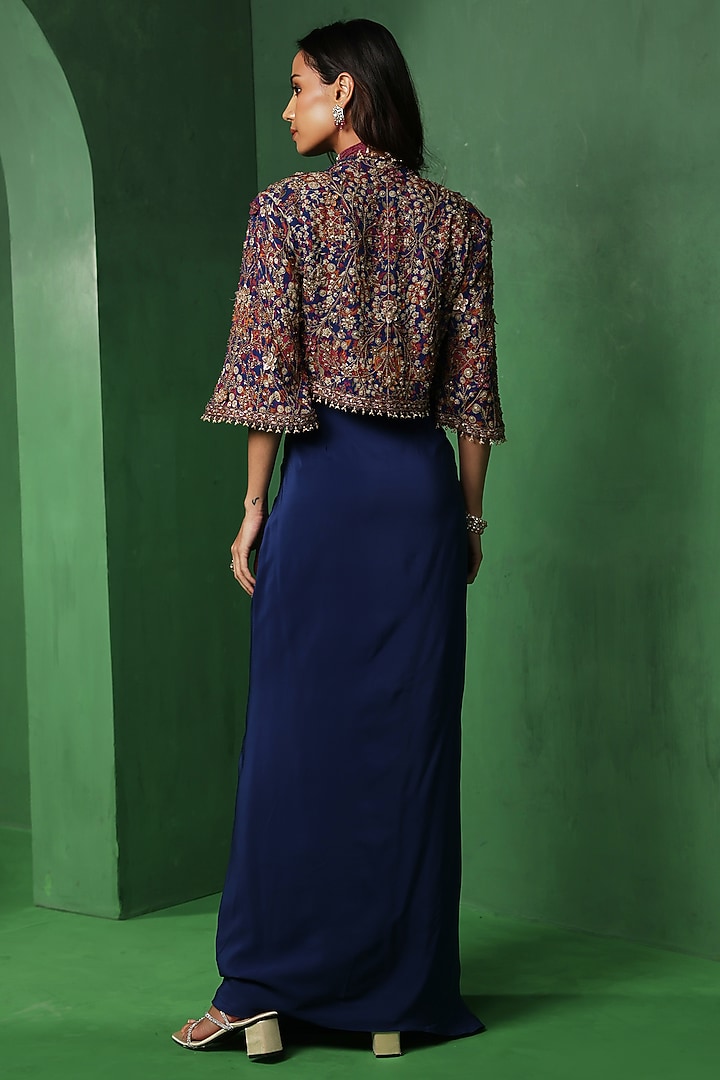 Blue Georgette Draped Skirt Set by Ridhima Bhasin at Pernia's Pop Up Shop