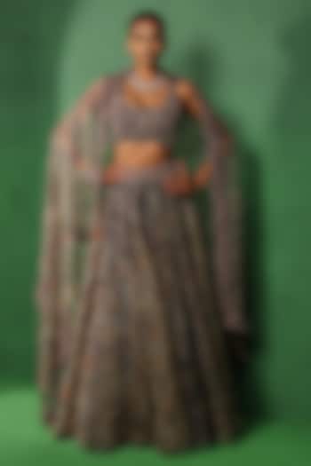 Blue Organza Printed & Embellished Wedding Lehenga Set by Ridhima Bhasin at Pernia's Pop Up Shop