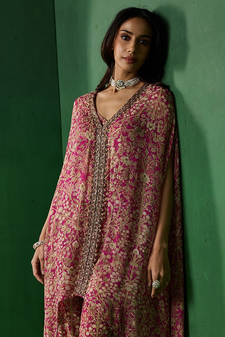 Pink Georgette Printed & Embellished Kurta Set by Ridhima Bhasin at Pernia's Pop Up Shop