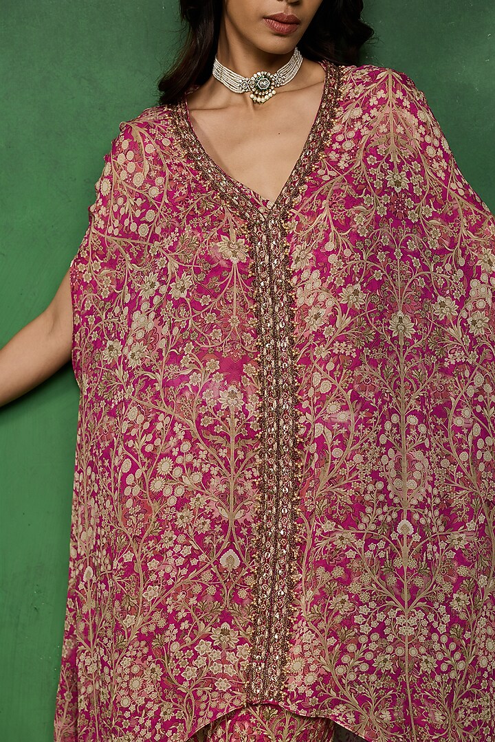 Pink Georgette Printed & Embellished Kurta Set by Ridhima Bhasin at Pernia's Pop Up Shop