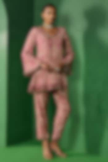 Pink Rayon Embroidered A-Line Kurta Set by Ridhima Bhasin at Pernia's Pop Up Shop