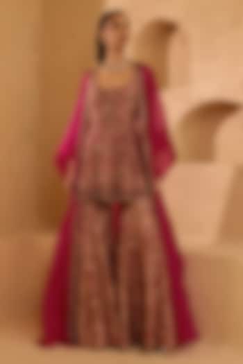 Pink Organza & Chanderi Printed Wedding Sharara Set by Ridhima Bhasin at Pernia's Pop Up Shop